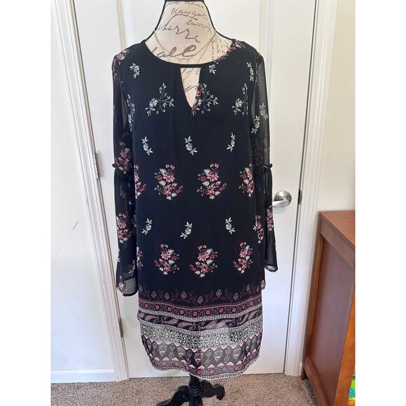 Xhilaration Juniors sz XL (Women's sz L) Boho Peasant Shift Dress Floral Hippie - Picture 1 of 6